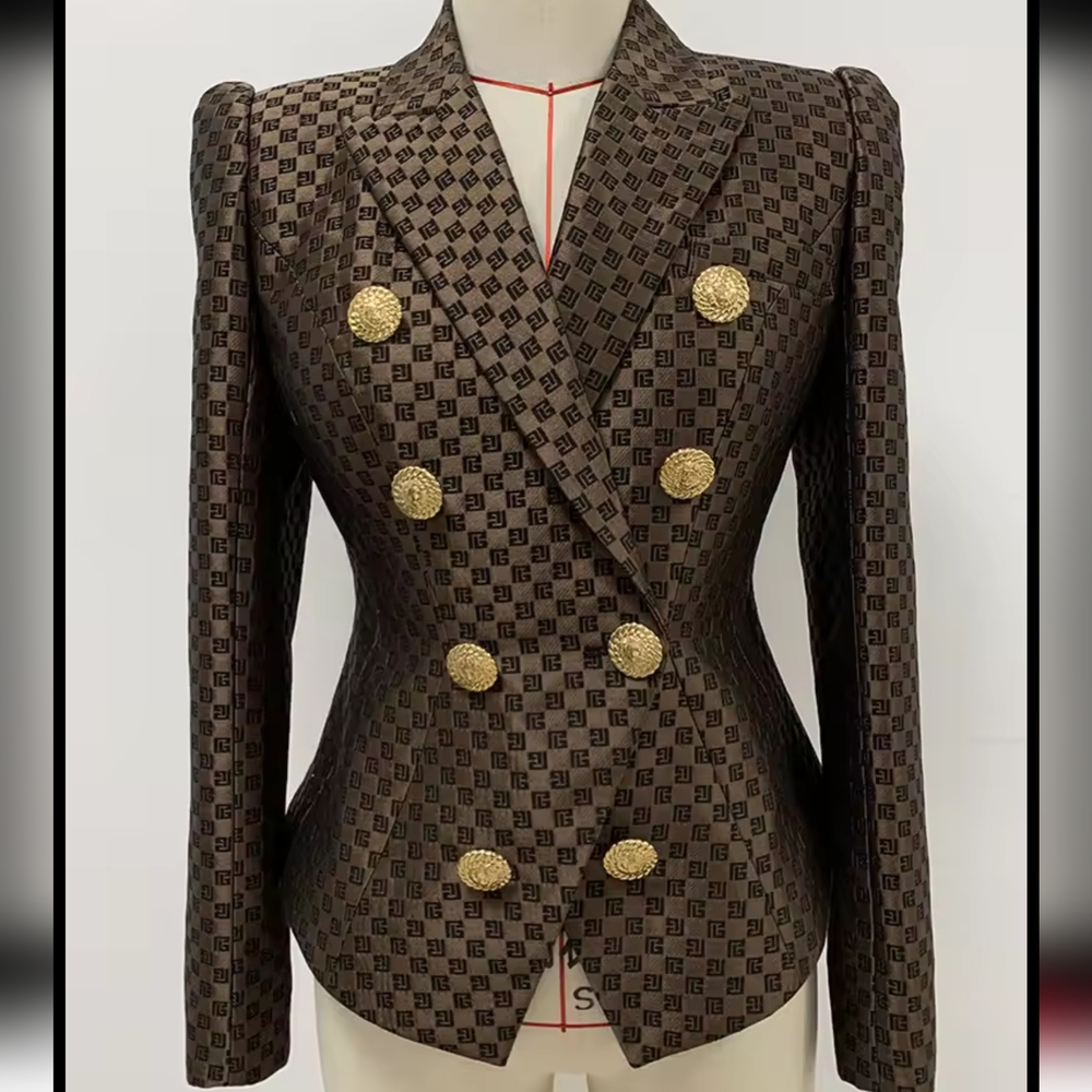 Designer Jacket Women's Double Breasted Slim Fitting Monogram Jacket - Picture 3 of 7